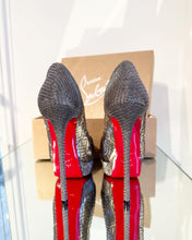 Load image into Gallery viewer, CHRISTIAN LOUBOUTIN 150 MM Silver Metallic Torsatoe Glitter Platform Peep-Toe High Heel Pumps
