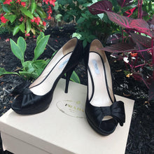 Load image into Gallery viewer, PRADA Satin Bow Peep Toe High Heels
