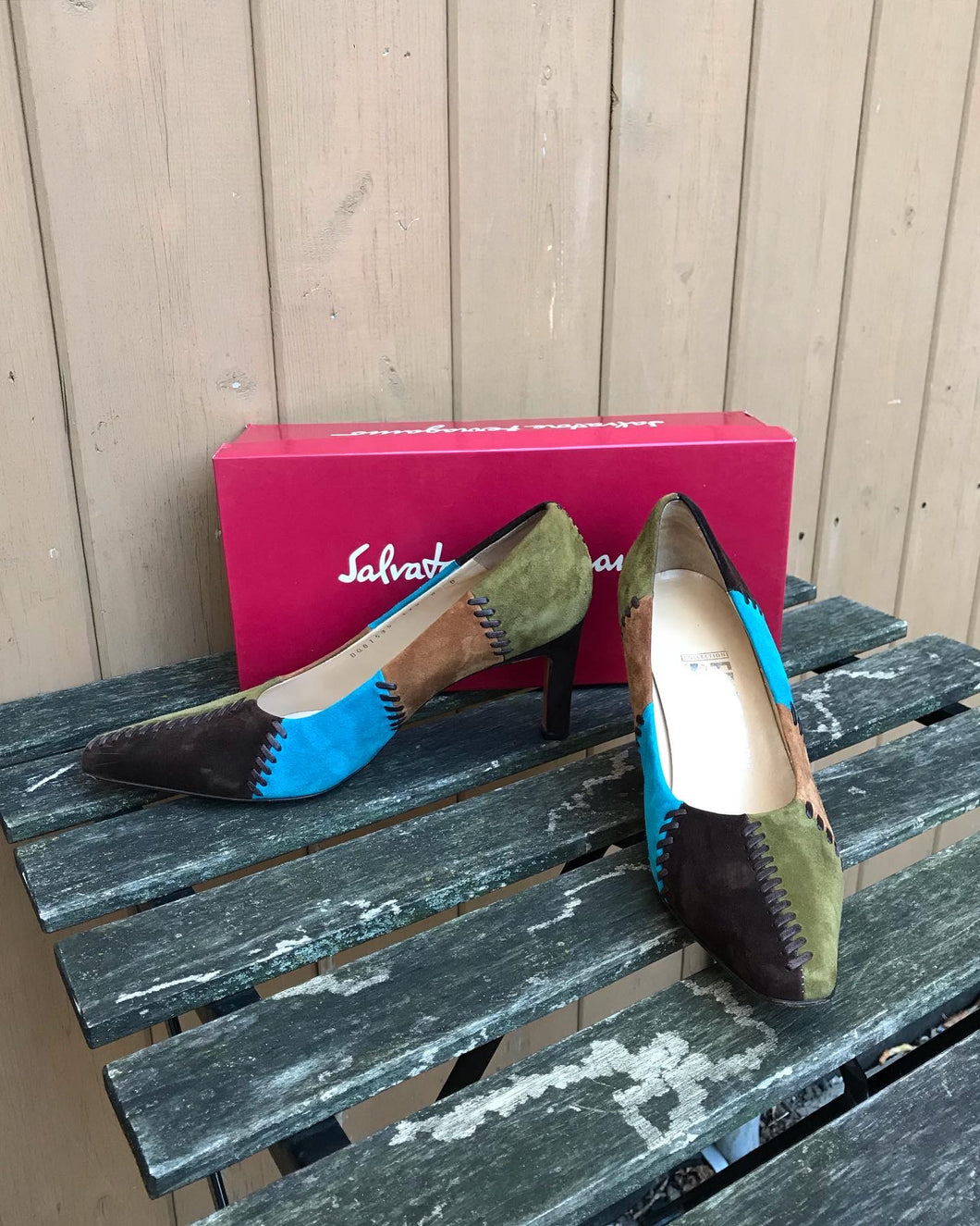 SALVATORE FERRAGAMO Patchwork Suede Pumps