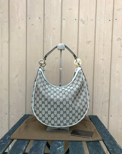 GUCCI Medium Monogram GG Twins Canvas Leather Hobo Shoulder Bag
