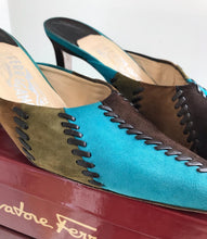 Load image into Gallery viewer, SALVATORE FERRAGAMO Colour Block Suede Pointed Mules

