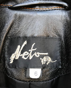 NETO Zipper Embellished Leather Jacket