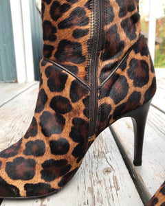 MAX DE CARLO Leopard Print Calf Hair Knee-high Leather Boots
