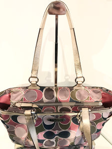 COACH Signature Gallery Scarf Print Satin Leather Shoulder Bag