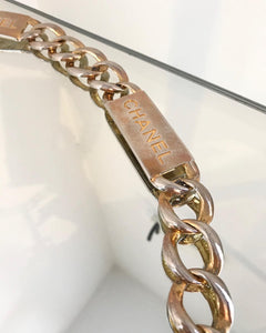 CHANEL Vintage Gold Tone Logo Engraved Bar CC Chain Belt Necklace