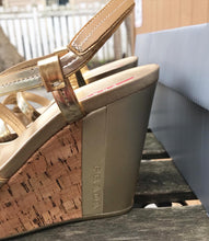 Load image into Gallery viewer, PRADA Patent Leather Cork Platform Wedge Sandals

