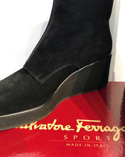 Load image into Gallery viewer, SALVATORE FERRAGAMO Zipper-Up Suede Wedge Ankle Boots
