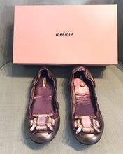 Load image into Gallery viewer, MIU MIU Gold Jewel Embellished Leather Ballet Flats
