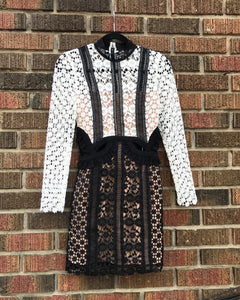 SELF PORTRAIT Lace Cut-Out Long Sleeve Mini Dress
