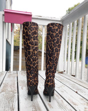 Load image into Gallery viewer, MAX DE CARLO Leopard Print Calf Hair Knee-high Leather Boots
