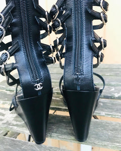 CHANEL Gladiator Wedge Leather Boots