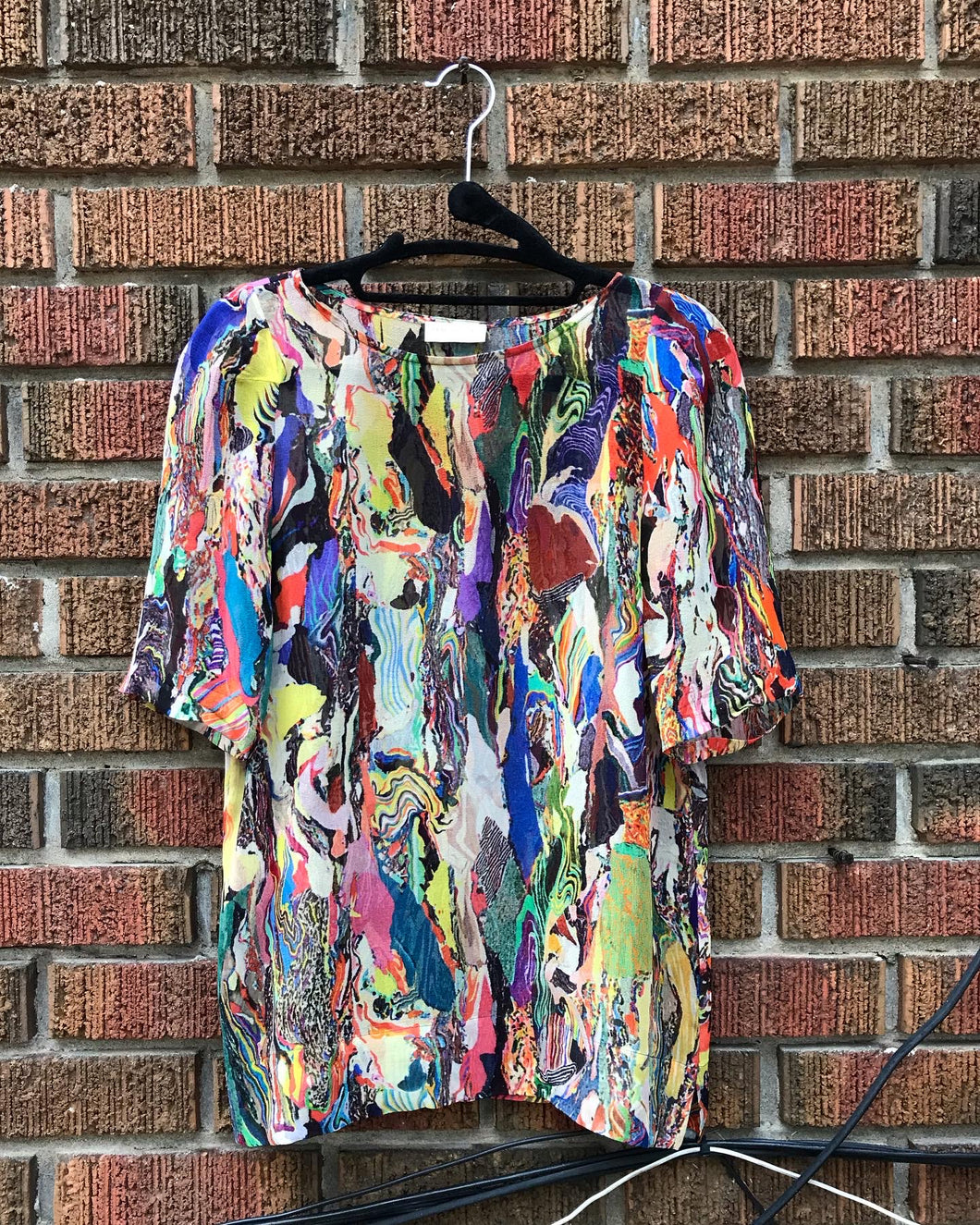 DRIES VAN NOTEN Multi Colour Print Silk Short Sleeve Top