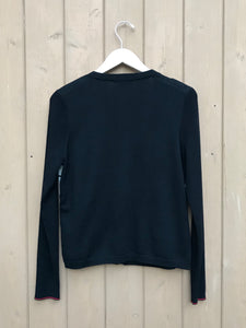 PINK TARTAN Black Cream Pattern V-Neck Wool Cardigan