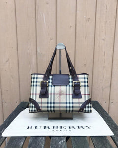 Vintage BURBERRY Haymarket Check Coated Canvas Leather Handle Bag