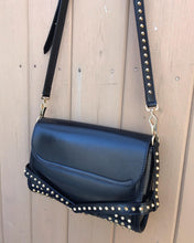 Load image into Gallery viewer, BURBERRY Small Abbott Gold Studded Black Leather Crossbody Bag
