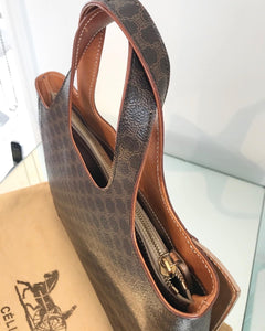 Vintage CELINE Brown Macadam Canvas Leather Handle Bag