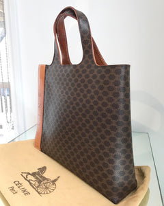 Vintage CELINE Brown Macadam Canvas Leather Handle Bag