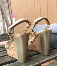Load image into Gallery viewer, PRADA Patent Leather Cork Platform Wedge Sandals
