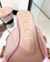 Load image into Gallery viewer, GUCCI Lyric Crystal Embellished Block Heel Leather Mules
