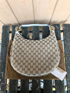 GUCCI Medium Monogram GG Twins Canvas Leather Hobo Shoulder Bag