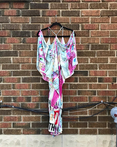 CHRISTIAN DIOR Boutique Paris Multi Colour Print Silk Midi Dress