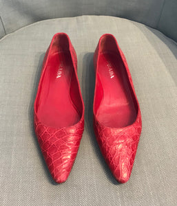 PRADA Stamped Croc Leather Pointy Flats