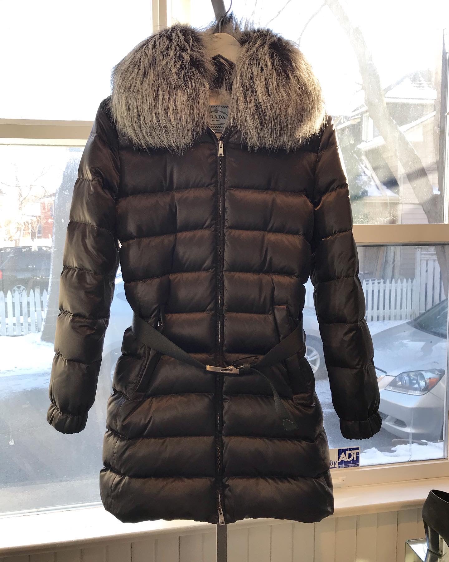 PRADA Puffer Down Coat With Silver Fox Fur Collar and Detachable