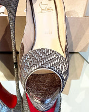 Load image into Gallery viewer, CHRISTIAN LOUBOUTIN 150 MM Silver Metallic Torsatoe Glitter Platform Peep-Toe High Heel Pumps
