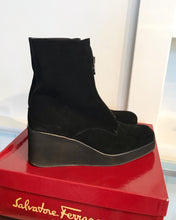 Load image into Gallery viewer, SALVATORE FERRAGAMO Zipper-Up Suede Wedge Ankle Boots
