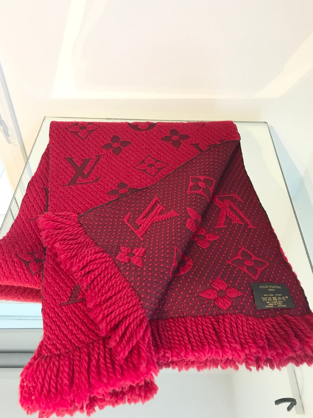LOUIS VUITTON Wool Silk Blend Logomania Scarf