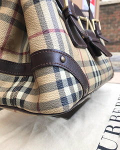Vintage BURBERRY Haymarket Check Coated Canvas Leather Handle Bag