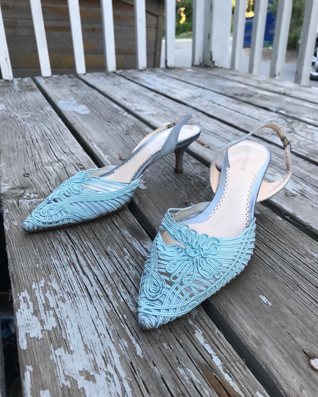 GIORGIO ARMANI Crochet Leather Mid Heels