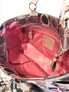 COACH Signature Gallery Scarf Print Satin Leather Shoulder Bag