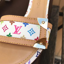 Load image into Gallery viewer, LOUIS VUITTON White Monogram Multicolour Kitten Heel Slide Sandals
