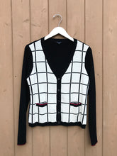Load image into Gallery viewer, PINK TARTAN Black Cream Pattern V-Neck Wool Cardigan
