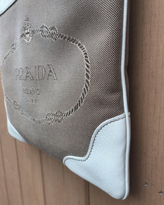 PRADA Logo Canvas Leather Crossbody Bag