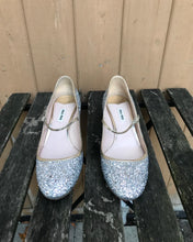 Load image into Gallery viewer, MIU MIU Glitter Crystal Embellished Mid Block Heel Mary Jane Pumps
