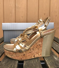 Load image into Gallery viewer, PRADA Patent Leather Cork Platform Wedge Sandals
