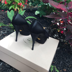 PRADA Satin Bow Peep Toe High Heels