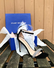 Load image into Gallery viewer, STUART WEITZMAN Nudist Crystal Embellished Suede High Heel Sandals
