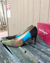 Load image into Gallery viewer, SALVATORE FERRAGAMO Patchwork Suede Pumps
