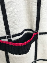 Load image into Gallery viewer, PINK TARTAN Black Cream Pattern V-Neck Wool Cardigan
