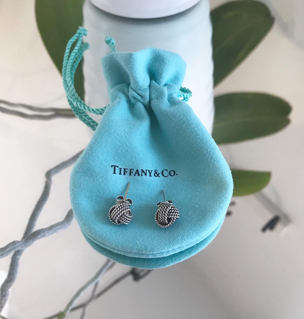 TIFFANY & CO. Sterling Silver Knot Stud Pierced Earrings