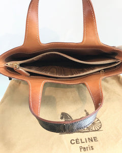 Vintage CELINE Brown Macadam Canvas Leather Handle Bag