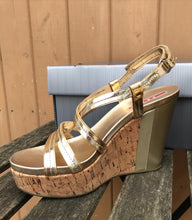 Load image into Gallery viewer, PRADA Patent Leather Cork Platform Wedge Sandals
