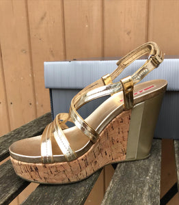 PRADA Patent Leather Cork Platform Wedge Sandals