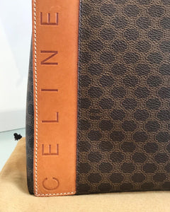 Vintage CELINE Brown Macadam Canvas Leather Handle Bag