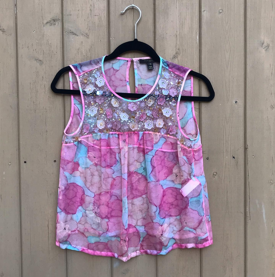LOUIS VUITTON Flower Sequin Embellished Silk S’less Top