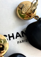 Load image into Gallery viewer, CHANEL Vintage CC Logo Faux Pearl and Wood Heart Drop Clip On Earrings
