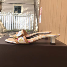 Load image into Gallery viewer, LOUIS VUITTON White Monogram Multicolour Kitten Heel Slide Sandals

